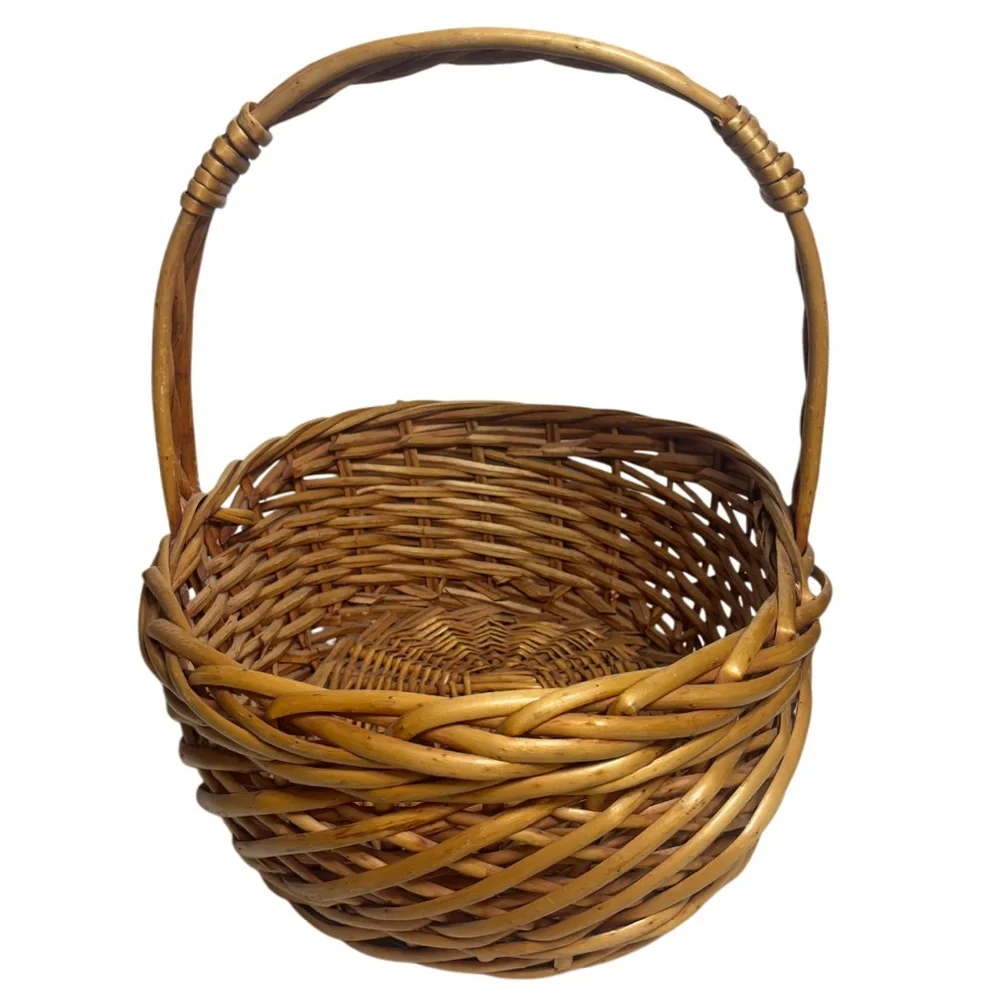 Vintage Gathering Basket Large Hand Woven Handcrafted Natural Fireplace Fireside